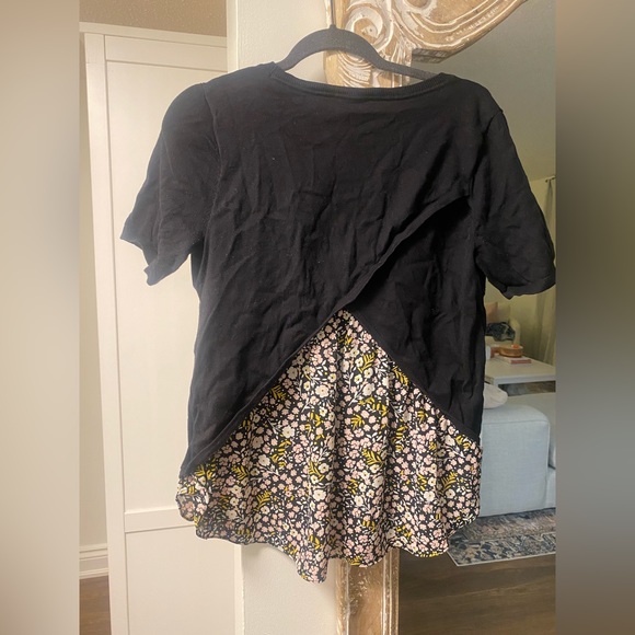 LOFT black shirt with floral layer. Really nice fit and perfect for spring! - Picture 2 of 3